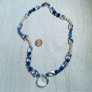 Blue Clear Glass and Acrylic Beaded Necklace